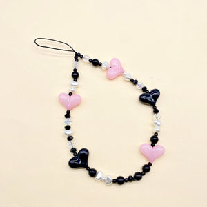 Phone Charm Pink Heart with Black Heart Special Phone Charm