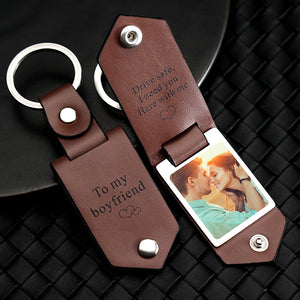 Drive Safe Keychain to My Soulmate Custom Leather Photo Text Keychain with Engraved Text - Myphotowallet