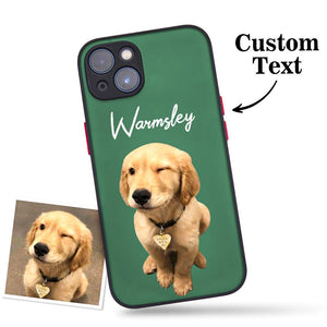 Custom Pet Photo Green iPhone 12/13 Case with Text Protective Phone Case