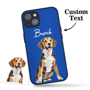 Custom Pet Photo Blue iPhone Case with Text Protective Phone Case
