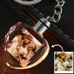Custom Crystal Couple Photo Round Keychain Gifts for Dad