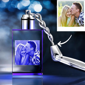Custom Crystal Rectangle Shape Couple Photo Keychain Kissing