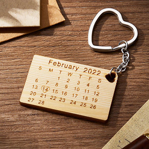 Custom Calendar Keychain Wooden Keychain Customized Save the Date Keychain Gift for Lover