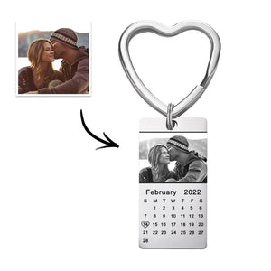 Custom Photo Calendar Keychain with Heart Love Date Keychain Customized With Stainless Steel