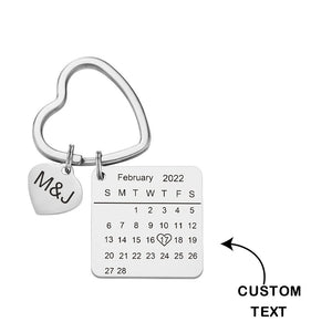 Custom Engraved Calendar Keychain Heart Keychain Customized Save the Date Keychain Creative Gift