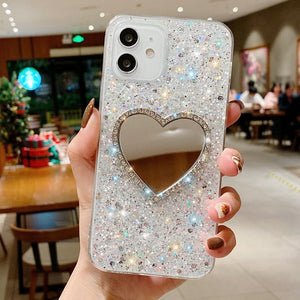 Love Mirror Glitter Powder with Diamond Mobile Phone Case Gift for Her