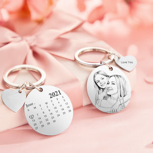 Custom Photo Engraved Calendar Keychain - Mother