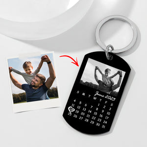 Father's Day Gift Custom Black Filter Classic Photo Calendar Keychain Unique Design Gift For Dad