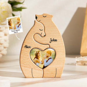 Personalized Bear Couple Wooden Art Puzzle with Names and Photos Gift for Couple - Getcustomphonecase