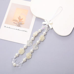 White Flower Phone Charm with White Pearl Beautiful Gifts