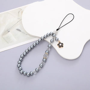 Grey Pearls Phone Charm with Black Flower Decorate your phone