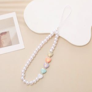 White Pearl Phone Charm with Four Different Color Hearts Gifts for Her