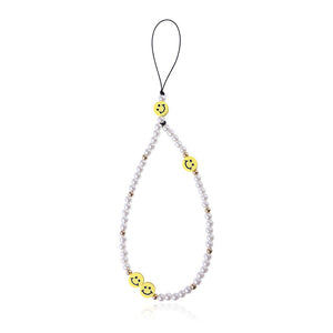 Phone Charm with Yellow Smiley and White Pearls Gifts for Lover