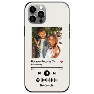 Custom Spotify Code iPhone 12 Case Engraved Text And Photo Phone Case - White