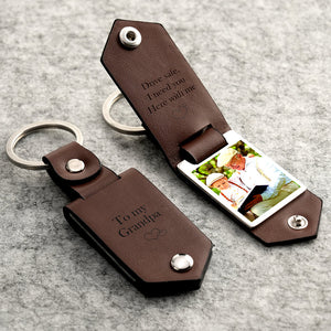 Drive Safe Keychain to My Forever Young Grandpa Custom Leather Photo Text Keychain with Engraved Text - Myphotowallet