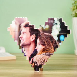 White Elephant Gifts for Her Custom Building Brick Personalized Photo Block Heart Shaped Building Block