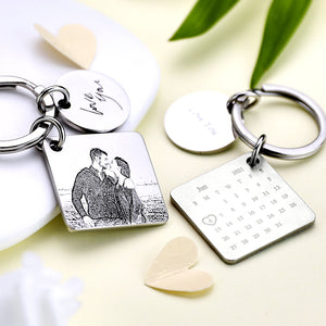 Anniversary Gifts Personalized Custom Photo Engraved Calendar Keychain Gift for Couple