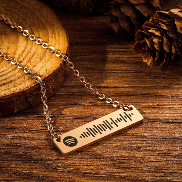 Personalized Bar Necklace Spotify Code Necklace Custom Music Spotify Scan Code Stainless Steel Necklace Gift Rose Gold