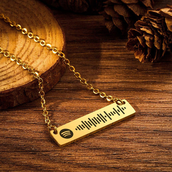 Personalized Bar Necklace Spotify Code Necklace Custom Music Spotify Scan Code Stainless Steel Necklace Gift 14K Gold