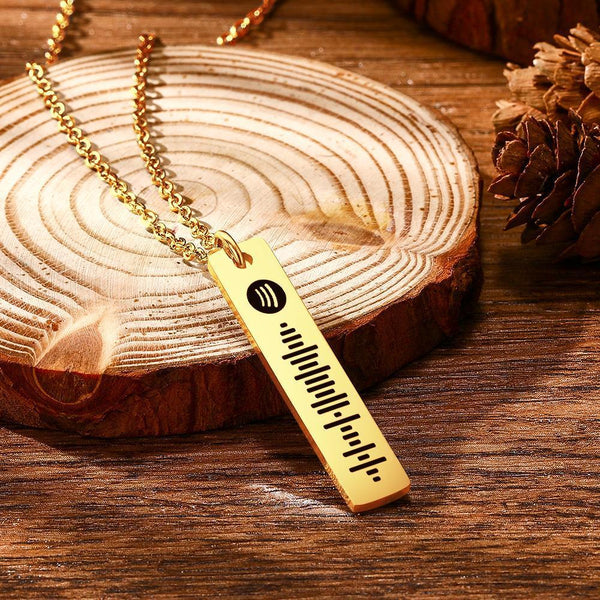 Personalized Bar Necklace Spotify Code Necklace Custom Music Spotify Scan Code Stainless Steel Necklace 14K Gold