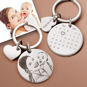 Custom Photo Engraved Calendar Keychain Date of Birth