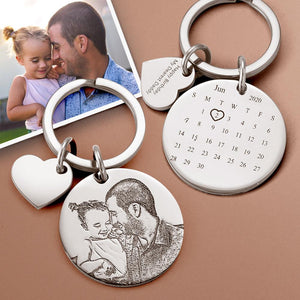 Custom Photo Engraved Calendar Keychain Love Daddy