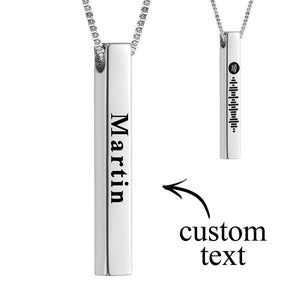 Spotify Music Necklace Custom Name 3D Engraved Vertical Bar Necklace Stainless Steel