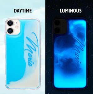 Custom Name Neon Blue Case White Quicksand iphone Case