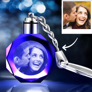 Custom Crystal Couple Photo Round Keychain Kissing