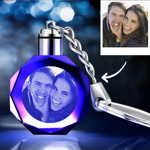 Custom Crystal Couple Photo Round Keychain
