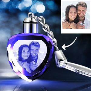 Custom Crystal Heart Shape Couple Photo Keychain Happiness