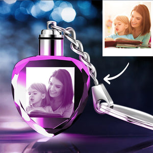 Gifts for Mom Custom Crystal Heart Shape Photo Key Chain