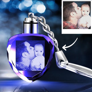 Gifts for Dad Custom Crystal Heart Shape Photo Key Chain