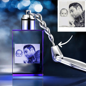 Gifts for Dad Custom Crystal Rectangle Shape Photo Key Chain