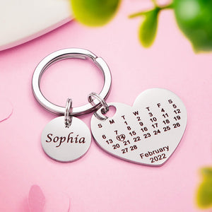Custom Engraved Heart Keychain Customized Calendar Keychain Personalized Keychain for Date