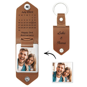 Unique Personalized Anniversary Calendar Date Photo Keychain Leather Engagement Date Calendar Gift