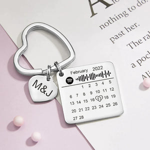 Custom Spotify Calendar Keychain Anniversary Gifts Custom Calendar Spotify Keychain Heart Shape Keychain