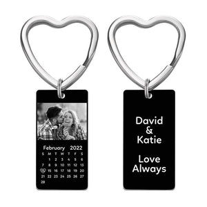 Personalized Calendar Photo Keychain Name Engraved Custom Pendant Keychain Gift for Couples