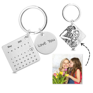 Custom Photo Engraved Calendar Keychain | Best Gift For Mom
