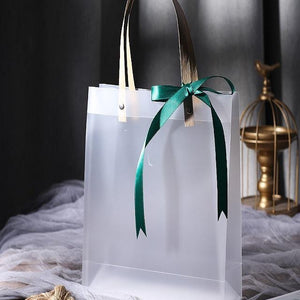 Vertical Clear Gift Bag with Handles Reusable White Frosted Plastic Bag for Gift