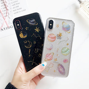 Soft Shell Planet iPhone Case Transparent Moon Star Phone Protective Cover