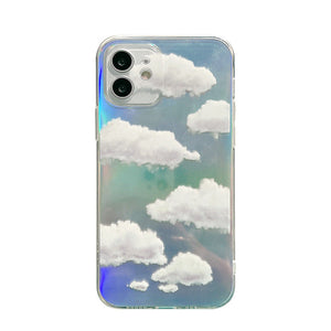 Laser White Cloud Cute Clear iPhone Case for Women Girls