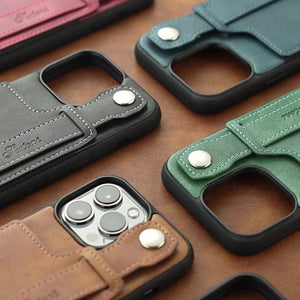 iPhone Case Leather Protective Cover Case with Card Slots Holder and Wrist Strap