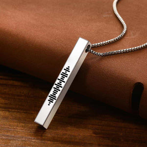 Scannable Code Music Necklace Custom 3D Engraved Vertical Bar Necklace Stainless Steel