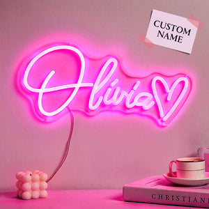 Custom Name Pink Adjustable Lamp Personalized Love Heart Neon Sign Children's Room Decor - Getcustomphonecase