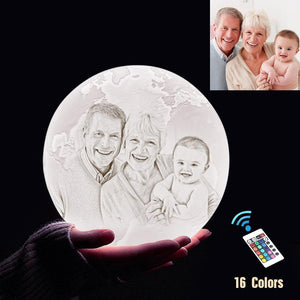 Personalized 3D Printing Photo&Engraved Earth Lamp - For Family - Remote Control 16 Colors(10cm-20cm)