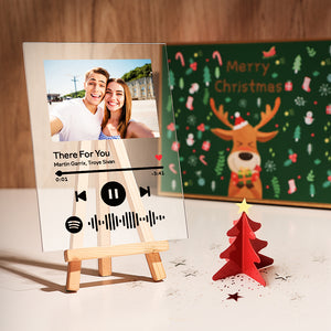Christmas Gifts Spotify Glass Custom Spotify Music Plaque With Picture with Wood Stand & Christmas Box