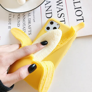 Creative Funny iPhone 12/13 Case Squeezable 3D Yellow Banana Toy Decoration iPhone Case